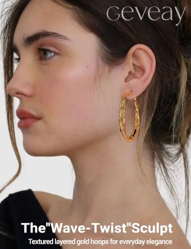 Gold Hoop Earrings for Women Hypoallergenic Lightweight Twisted Hoops Earrings Trendy Chunky Large Big Mobius Gold Earrings 30/40/50MM - color: 50MM Gold