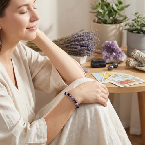 Bivei Protection Crystal Healing Bracelet | 8MM Strength Bracelet Spiritual Stretch Beaded Jewelry for Women Men Gift - color: Empathy, size: Medium 6.8-7.3 inch