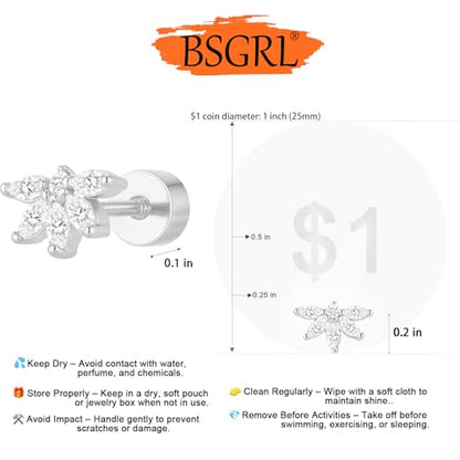 Flat Back Earrings for Women Cartilage Helix | Comfortable Dainty Cute Dragon Bee Bird Phoenix Dragonfly Cute Animal Leaf Spiral Rhombus Design Flatback Stud Earrings - color: silver maple leaf