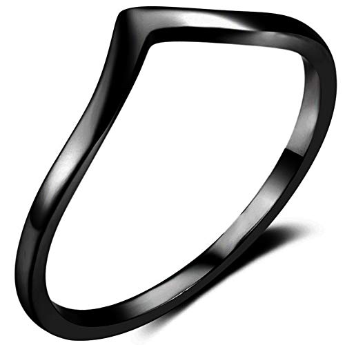 Jude Jewelers Stainless Steel Pointed Chevron Classical Simple Plain Statement Promise Ring - color: Black