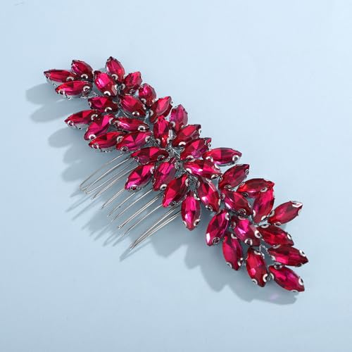 Teyglen Dainty Simple Full Rhinestones Bride Wedding Hair Comb Luxurious Hair Accessories Shiny Rhinestones Bridal Side Hair Combs for Women Bride (Plum purple) - color: Plum purple