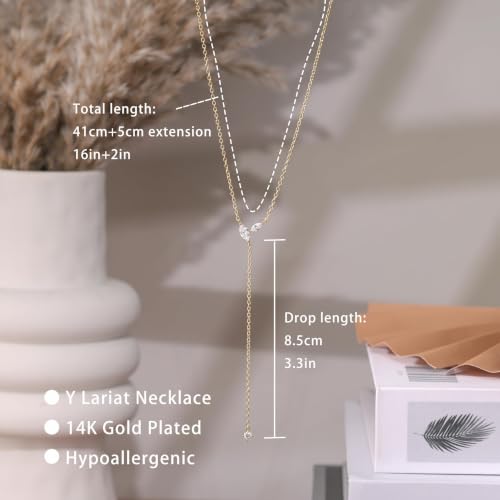 Gold Necklace for Women, Dainty Long Necklace 14k Gold Plated Lariat Long Necklaces for Women Trendy Simple Statement Drop Necklace Fashion Body Chain Prom Jewelry Gold Accessories - color: 21-Gold