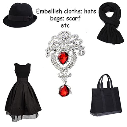 seven wolves Women Crystal Bouquet Brooch Pin All-Match Accessories Rhinestone Brooches and Pins - color: Red B