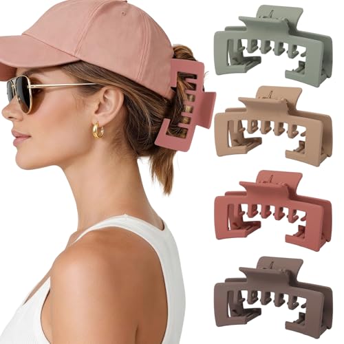 4 Pack Hat Claw Clips for Women, 4.1 Inch Large Hair Clips for Thick Hair | 2-in-1 Cute Hair Claw Clips Strong Hold Jaw Clips for Daily Styling, Baseball Cap & Trucker Hat, Wine Red (Patent Pending) - color: Wine Red