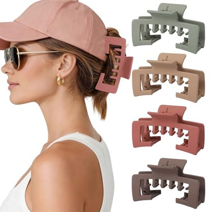 4 Pack Hat Claw Clips for Women, 4.1 Inch Large Hair Clips for Thick Hair | 2-in-1 Cute Hair Claw Clips Strong Hold Jaw Clips for Daily Styling, Baseball Cap & Trucker Hat, Wine Red (Patent Pending) - color: Wine Red