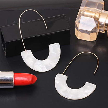 Acrylic Earrings Statement Tortoise Hoop Earrings Resin Wire Drop Dangle Earrings Fashion Jewelry For Women - color: A White