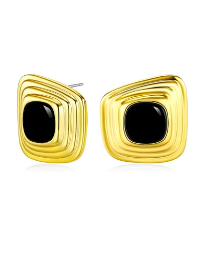 SNGIA 18K Gold Plated Square Stud Earrings for Women by SNGIA, Black Enamel Burgundy Clear Resin Color Options, Chunky Geometric Button Stud Earrings, Retro Statement Jewelry Gifts Accessories