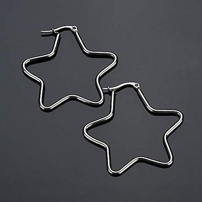 Square Star Hoop Earrings for Women Stainless Steel 40mm diameter - style: Star