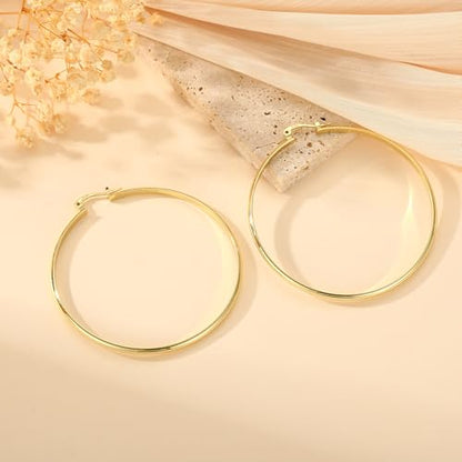 Apsvo Hoop Earrings for Women, 5mm Wide 14K Gold Plated/Silver Hoop Earring Hypoallergenic 925 Sterling Silver Earrings Lightweight Large Earrings for Women - color: 3mmWide-60mmGold