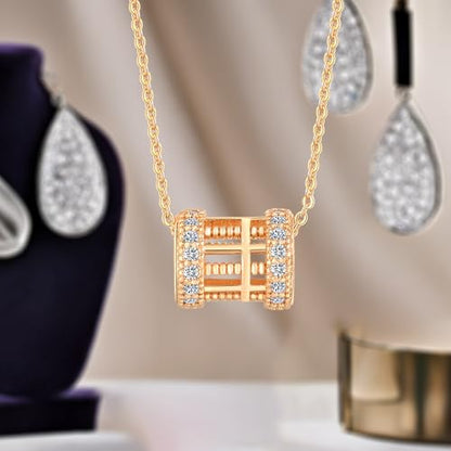 Gold Plated Pendant Necklaces for Women Cubic Zirconia Accent 18 Inch Adjustable Chain Hypoallergenic Gift for Wife Mom Birthday Valentines Day - style: Cylindrical