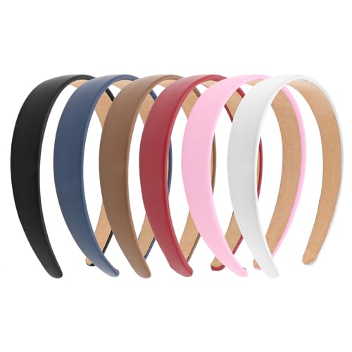 Wecoe 6pcs PU Leather Headband Wide Fashion Head Band for Women Girls | Assorted pastel shades for versatile daily looks, soft inner for cozy wearing