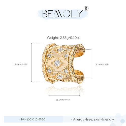 Gold Ear Cuff for Women, 14K Gold Plated Single Non-Pierced Earring with Micro-Pave Cubic Zirconia Adjustable Open Ear Clip for Daily Wear & Special Occasions - color: ear cuff-S 001