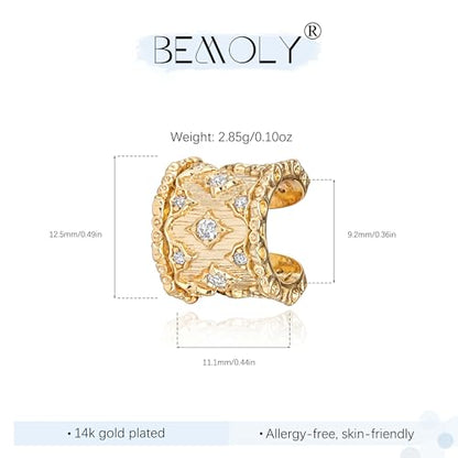 Gold Ear Cuff for Women, 14K Gold Plated Single Non-Pierced Earring with Micro-Pave Cubic Zirconia Adjustable Open Ear Clip for Daily Wear & Special Occasions - color: ear cuff-S 001