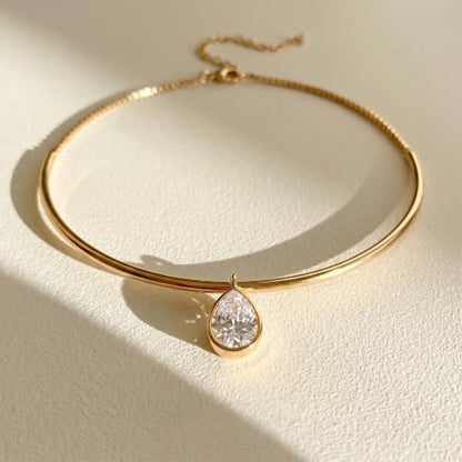 Gold Choker Necklace Dainty 14K Gold Plated Collar Necklace with Cubic Zircon Pendant Necklaces Fashion Minimalist Summer Crystal Collar Necklaces Boho Jewelry - style: CZ Drop Shape