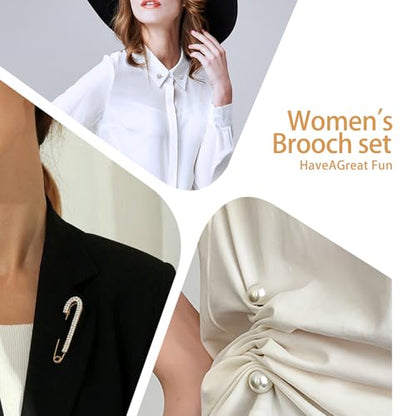 6PCS Artificial Pearl Brooch Pins for Women | Clothes Scarf Cardigan Shawl Decorative Pin, Shirt Sweater Clips, Retro Sweater Shawl Clips, Faux Crystal