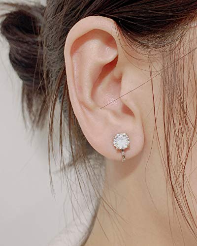 SELOVO Clip on Earrings Small Stone 7mm CZ Cubic Zirconia Sparkle Studs for No Pierced Ear - color: White