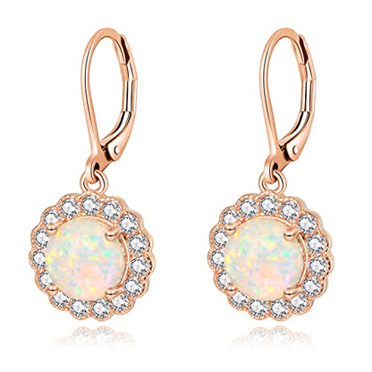 CiNily Leverback Pink Opal Dangle Drop Earrings for Women 14K Rose Gold Plated Teardrop Earrings