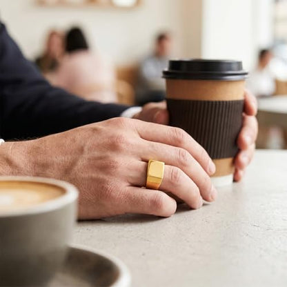 Stainless Steel Square Signet Rings for Men Women Gold/Silver Plain Pinky Thumb Ring, Gift for Dad Husband - color: Gold