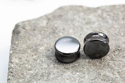 Pierced Owl - Hematite Stone Double Flared Plug Earrings, Sold as a Pair - style: 3mm (8GA)