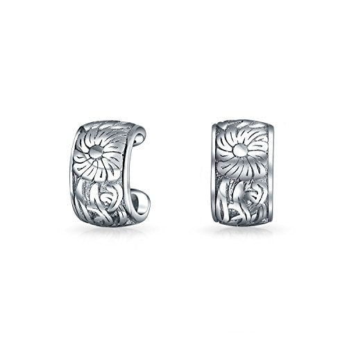 Flower Leaves Cartilage Band Sunflower Ear Cuffs Clip Wrap Helix Earrings Western Jewelry For Women Non Pierced Ear .925 Sterling Silver