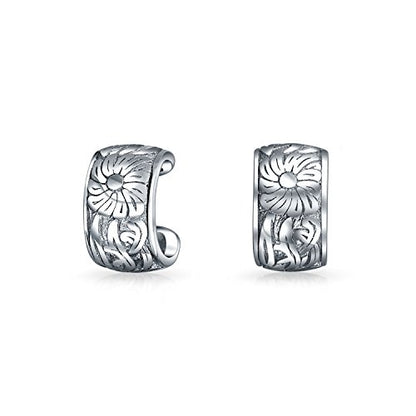 Flower Leaves Cartilage Band Sunflower Ear Cuffs Clip Wrap Helix Earrings Western Jewelry For Women Non Pierced Ear .925 Sterling Silver
