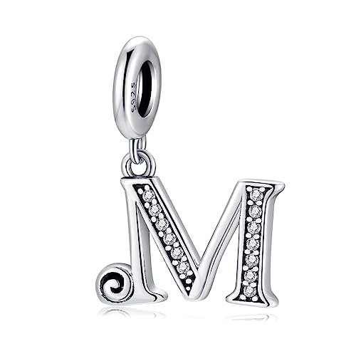 BETTY&SARAH 925 Sterling Silver Letter Charms for Bracelets and Necklace Alphabet Initial Pendant Jewelry Gift for Women - color: Pendant M