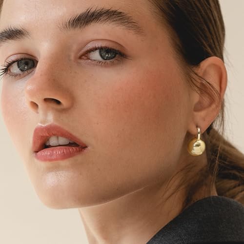 14k Gold Plated Ball Dangle Earrings for Women Sterling Silver Ball Drop Earrings Hypoallergenic Round Balls Hoop Earring Leverback Lightweight Earrings Fashion Jewelry - color: 01-gold