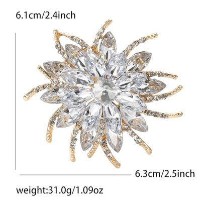 Rinestone Flower Brooch for Women Men Elegant Crystal Rose Flower Lapel Dress Brooches Pin Party Accessories Jewelry - style: White