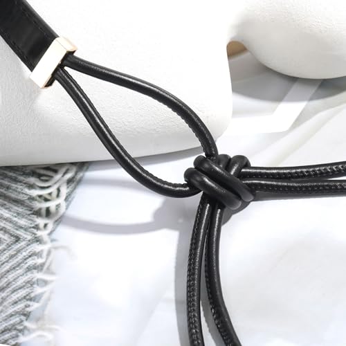 Women's Knotted Thin Waist Belt PU Leather Skinny Belts for Dresses Pants - color: Black