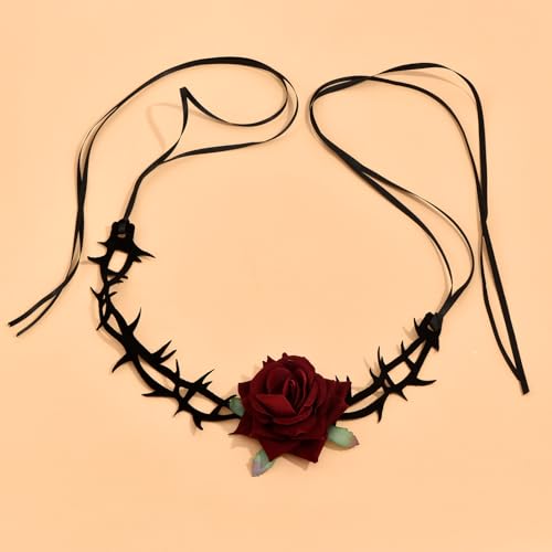 Fesciory Black Necklaces for Women, Adjustable Layered Velvet Leather Lace Collar Necklace, Goth Jewelry Gifts. - color: Rose
