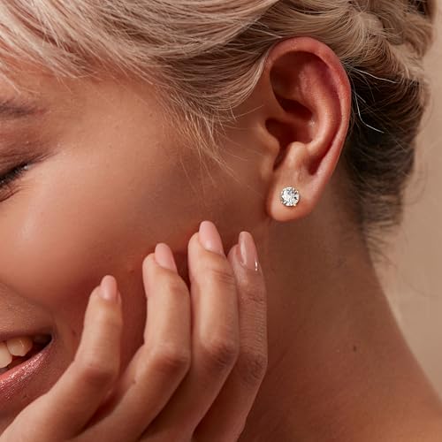 MILACOLATO S925 Sterling Silver Stud Earrings for Women Men Hypoallergenic 18K Gold Plated Cubic Zirconia Earrings Studs Brilliant Simulated Diamond Halo Earring for Sensitive Ears - style: 18K Gold Plated - Round CZ