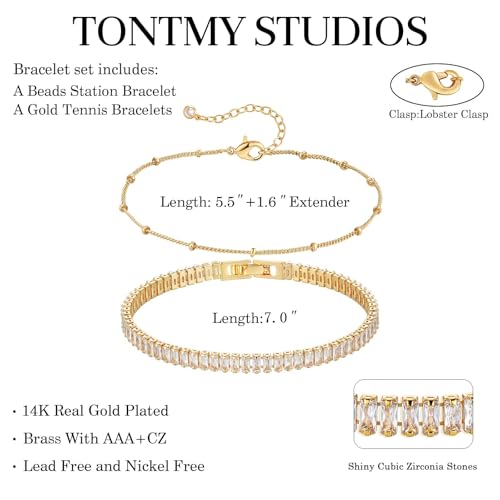 Bracelet for Women Gold Layered Set 14K Gold Filled Stackable Bracelets Trendy Figaro Satellite Chain Cuban Link Minimalist Dainty Bracelet Tennis Bracelet Jewelry - style: Tennis & Satellite