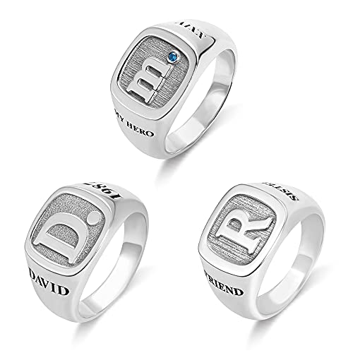 callie Custom Signet Ring - Engraved Text & Photo, Personalized Family Crest Coat Of Arms Rings, 925 Sterling Silver/Brass | Father's Day Jewelry Gifts for Men & Women - color: Initial-2