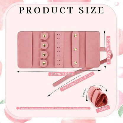 Travel Jewellery Organizer, Foldable Roll-Up Jewelry Travel Pouch, Portable Small Jewelry Travel Case for Necklaces Rings Earrings (Pink) - color: Pink