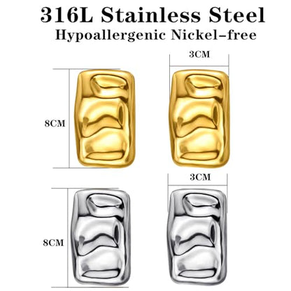 Geometric Rectangle Gold Plated Stud Earrings Irregular Hammered Chunky Statement Square Earrings for Women Trendy - color: Gold Silver Rectangle 2Pairs