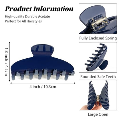 MAORULU Cute Claw Clip for Women – 4.3'' Large Acetate Hair Clips for Thick Thin Curly Long Hair, Durable Hair Clamps Non-slip Jaw Clip, Strong Hold, Stylish French Design (Navy Blue) - color: Navy Blue
