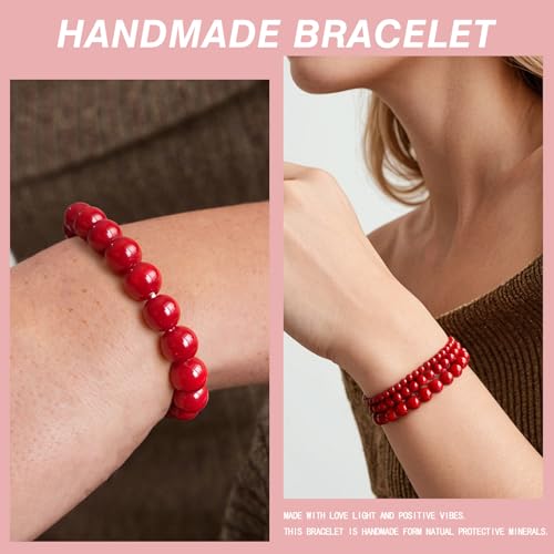Vinswet 4pcs Beaded Bracelets for Women,Natural Healing Crystal Gemstones Bracelet,Anxiety Stress Relief Bracelet Handmade purple Jewelry Gifts for Women - color: Red agate