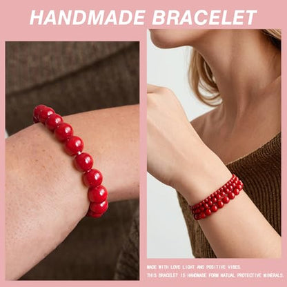 Vinswet 4pcs Beaded Bracelets for Women,Natural Healing Crystal Gemstones Bracelet,Anxiety Stress Relief Bracelet Handmade purple Jewelry Gifts for Women - color: Red agate
