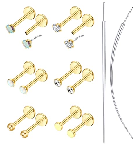 20G/18G/16G Flat Back Earrings Stud - Hypoallergenic Earrings for Women - 316L Surgical Stainless Steel Tragus Cartilage Lip Medusa Piercing Jewelry - Threadless Nose Stud for Women Men 2mm - color: 14k Gold Filled, size: 18G(1.0mm)