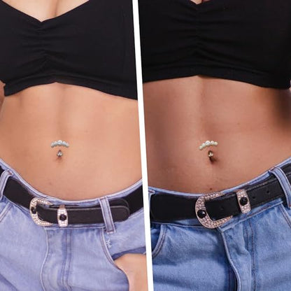 G23 Titanium Belly Jewelry 14G Flat Bottom Floating Belly Button Rings Curved Belly Barbell Navel Ring Belly Piercing 8/10/12/14mm Navel Rings Belly Piercings Jewelry for Women - color: Style5:Silver,5 Round CZ