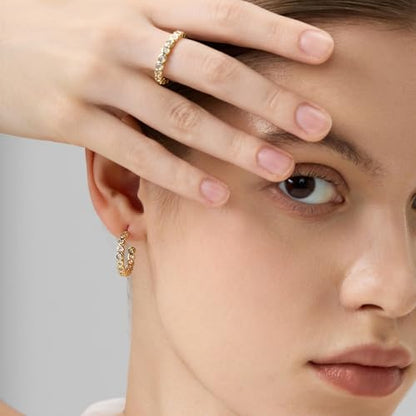 18K Gold Plated Huggie Hoop Earrings for Women, 925 Sterling Silver Post, Hypoallergenic Small Earrings - color: Tennis Oval Huggies