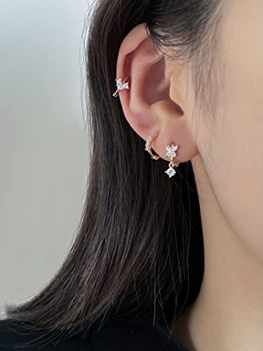DAILY VIBES Dainty Butterfly Cross CZ Small Huggie Hoop Earrings for Women | Hypoallergenic, 14K Gold Plated Hoops, Tiny Cubic Zirconia, Cartilage Hoop Earrings for Women Trendy - color: Three Stones