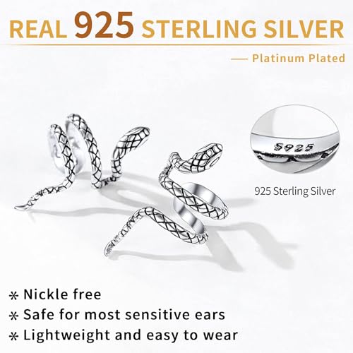ChicSilver 925 Sterling Silver Ear Cuffs Non-Piercing Cartilage Earrings: Various Styles, Conch Cuffs (with Gift Box) - style: A: Snake Cuff