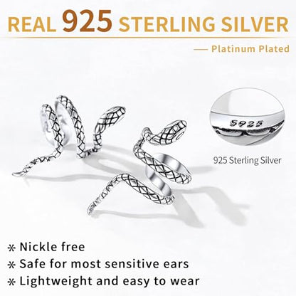 ChicSilver 925 Sterling Silver Ear Cuffs Non-Piercing Cartilage Earrings: Various Styles, Conch Cuffs (with Gift Box) - style: A: Snake Cuff