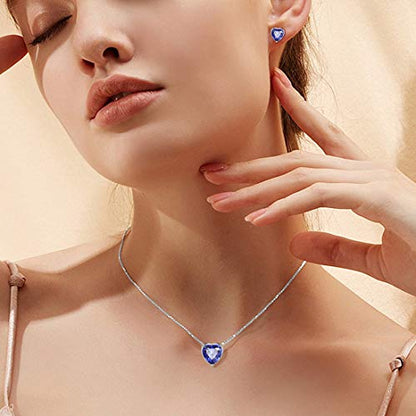 Aurora Tears Hearts Necklace Earrings Jewelry Sets - Women 925 Sterling Silver Birthstone Pendants Earrings Set Crystal Wedding Birthday Jewelry - color: L.December-set