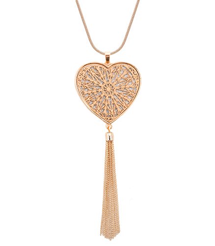 MOLOCH Long Necklaces For Woman Disk Circle Pendant Necklaces Tassel Fringe Necklace Set Statement Pendant - color: Heart-shaped-gold