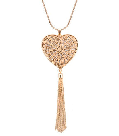 MOLOCH Long Necklaces For Woman Disk Circle Pendant Necklaces Tassel Fringe Necklace Set Statement Pendant - color: Heart-shaped-gold