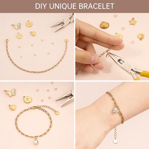 UMAOKANG 10PCS Gold Stainless Steel Lip Chains Bracelet for Jewelry Making | PVD Gold Plating Hand Chain Bracelets Bulk Permanent Bracelet Kit - color: 10pcs Lip Gold