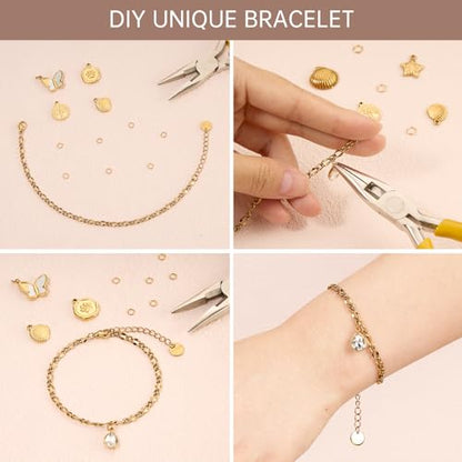 UMAOKANG 10PCS Gold Stainless Steel Lip Chains Bracelet for Jewelry Making | PVD Gold Plating Hand Chain Bracelets Bulk Permanent Bracelet Kit - color: 10pcs Lip Gold