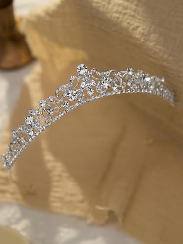 SWEETV Wedding Tiaras and Crowns, Rhinestone Bridal Crown Princess Tiara Headpieces for Women - color: Silver